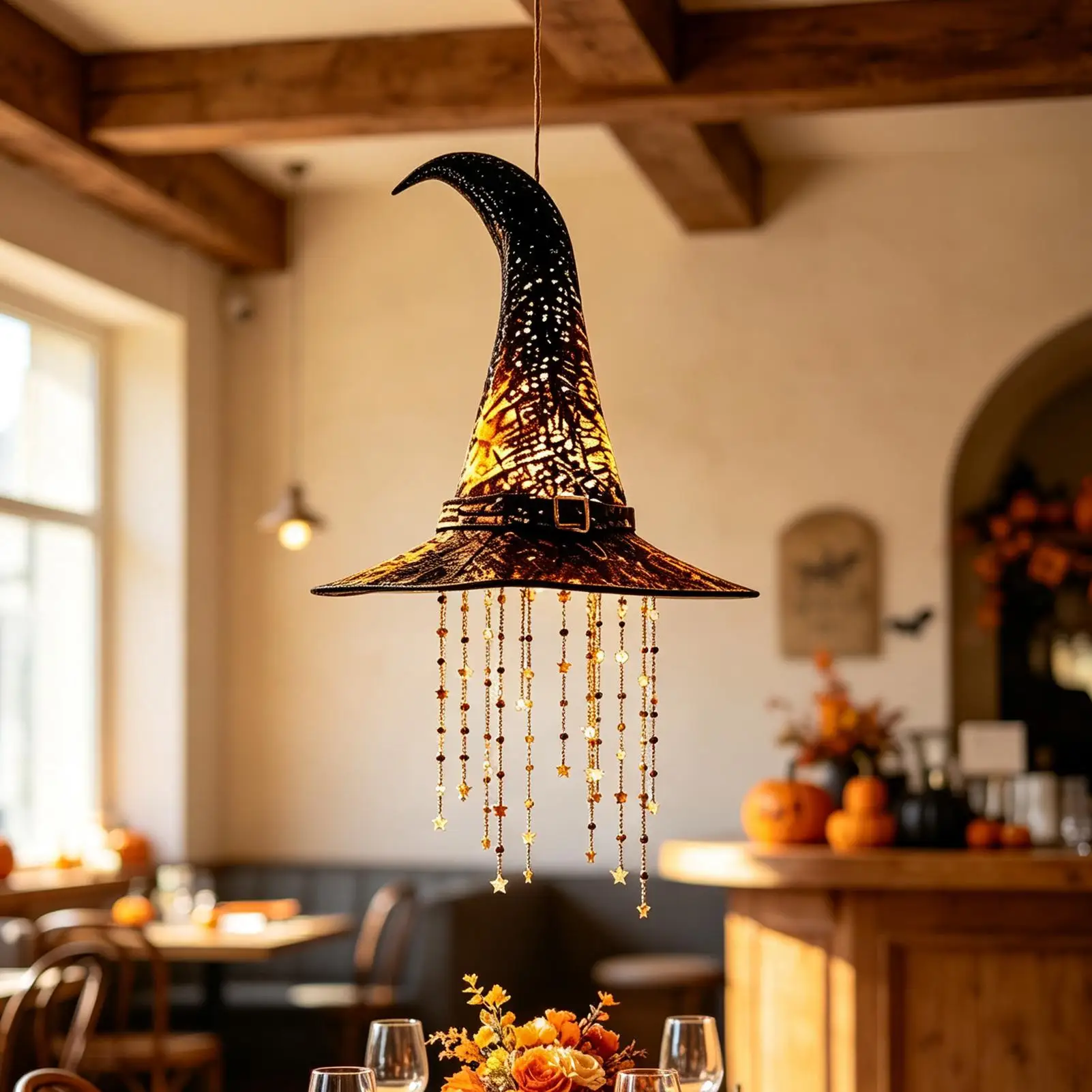 Witch Hat Wind Chime Halloween Light Up Porch Garden Decorations Holiday Windbell Decoration for Homeowners Renters Decorators