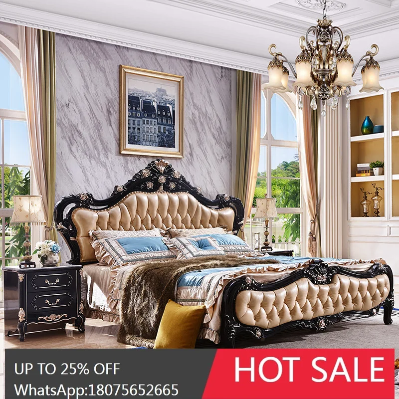 

SGF European Style Double Bed Master Bedroom Luxurious Genuine Leather Upholstered Bed with High-End Feel