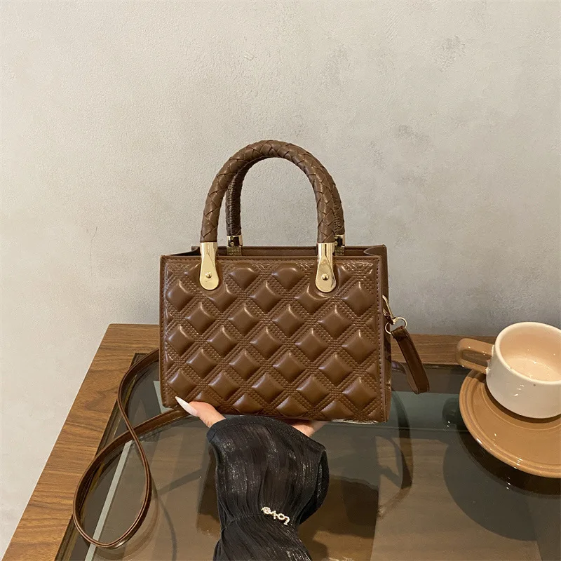 Elegant Solid Color Pu Shoulder Bags for Women Fashion Quilted Office Ladies Work Crossbody Bag Versatile Female Square Handbag