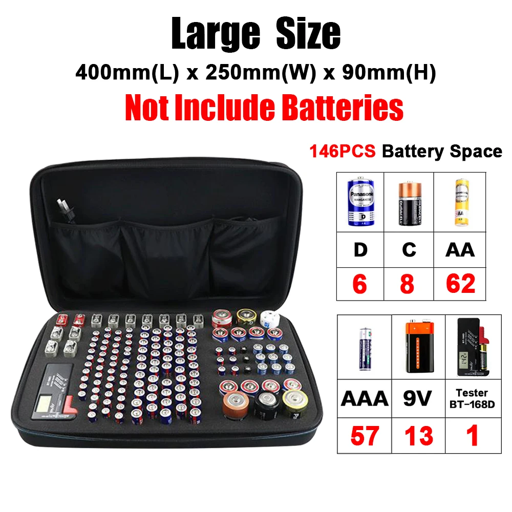 Portátil rígido EVA Shockproof Battery Organizer, Estojo de armazenamento, Box Holder, Container Tester para Battey, AA, AAA, C, D, 9V, 3V, LR44,