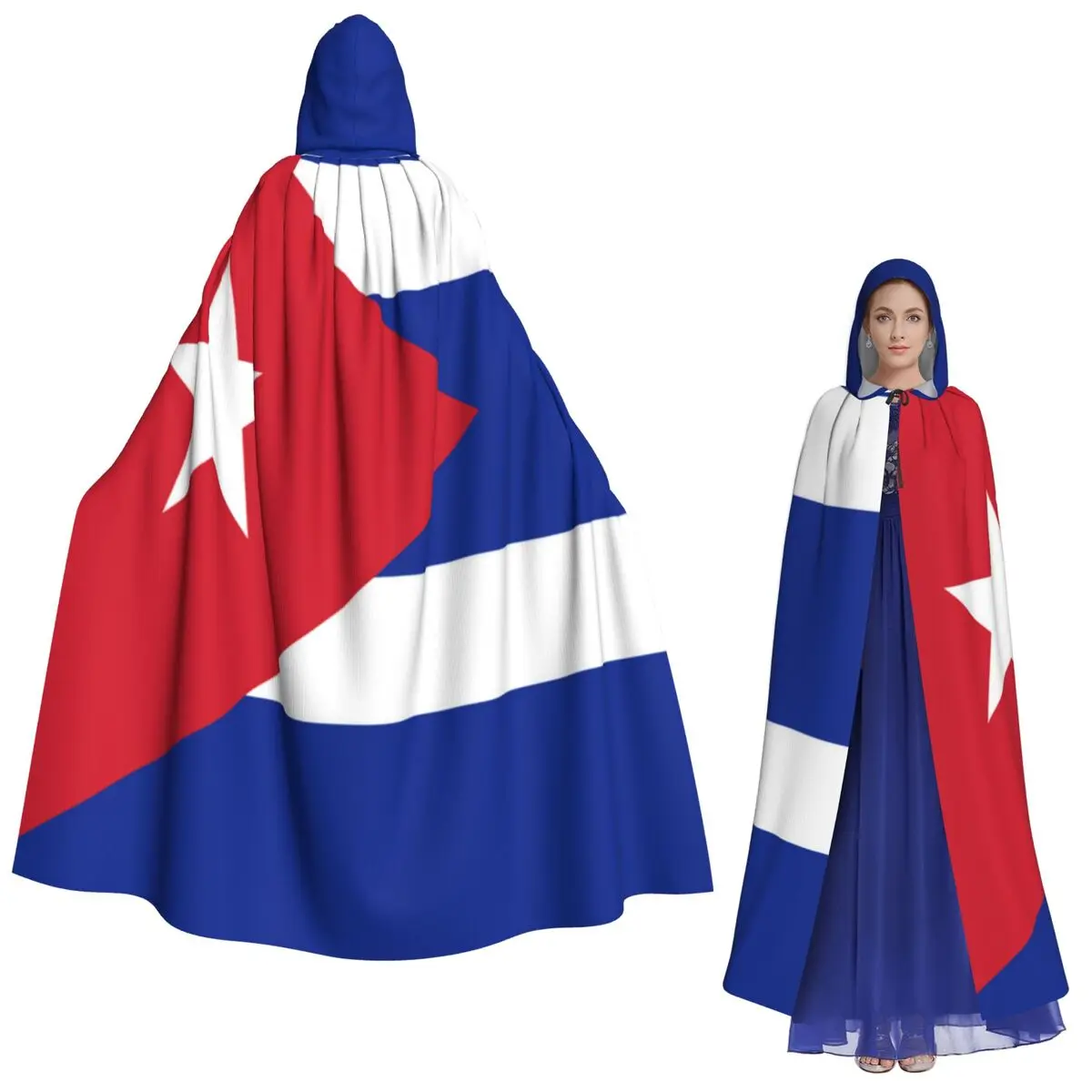 Capa larga con capucha de la bandera nacional cubana de Cuba, disfraz Medieval de bruja, capa de Cosplay, abrigo de Halloween para adultos Unisex