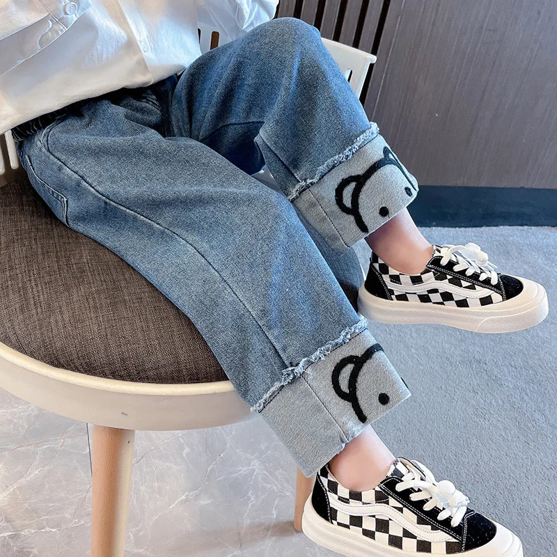 Baby Clothes Long Pants Korean Loose Fit Straight Leg Trousers for Girls' Denim Pants Kids Everyday Style