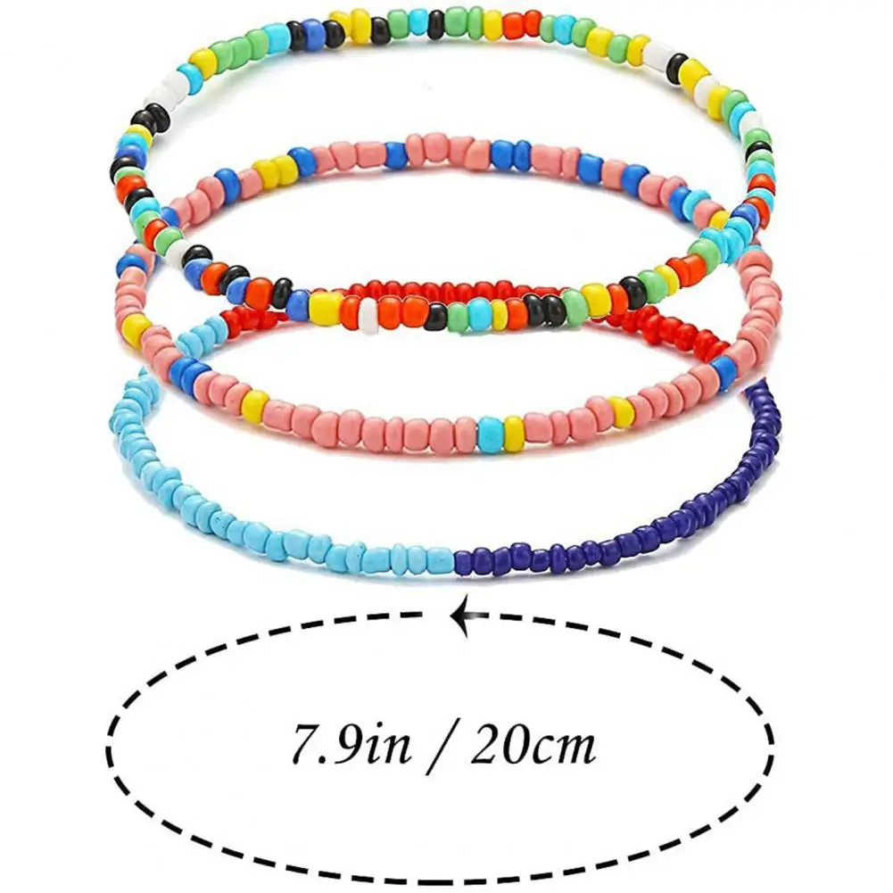 Lightweight Ankle Bracelet 24 Pcs Beach Bead Anklets Set Colorful Rainbow Bohemian Style Stretch Bracelets Elastic Stackable