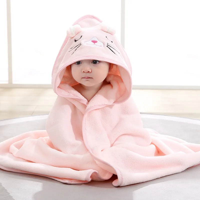 Cute Cartoon Hugging Blanket Coral Velvet Hooded Bath Towel New Breathable Spring and Autumn Baby's Newborn Swaddling Baby Scarf