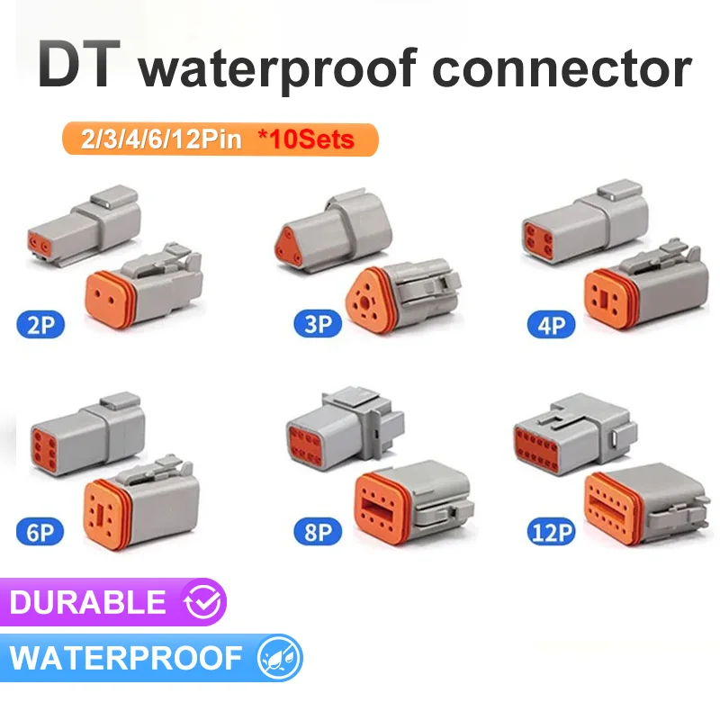 

10 Sets DT 2P/3P/4P/6P/8P 22-16AWG Waterproof Deutsch Connector deutch connectors Plug Kit DT06-2S DT04-2P DT04-3P