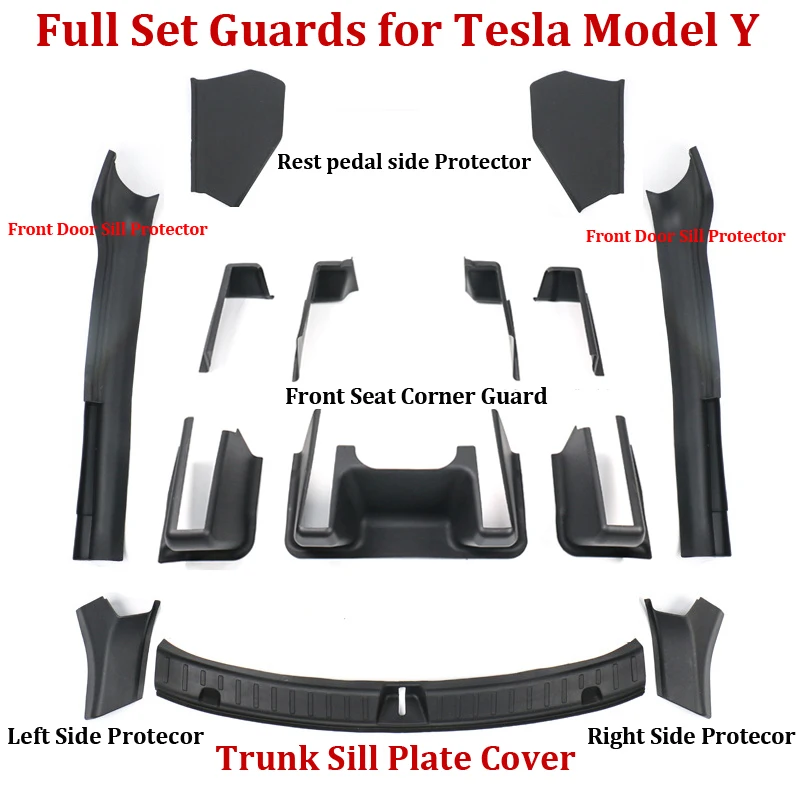 

Full Set Protector Accessories For Tesla Model Y Front Door Sill Trim Cover TPE Rubber Trunk Sill Plate Under Seat Corner Guards