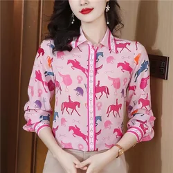 Women Clothing Stylish Casual Appear Thin Simplicity Shirts New Spring Lady Long Sleeved Blouses Female Animal Printing Tops