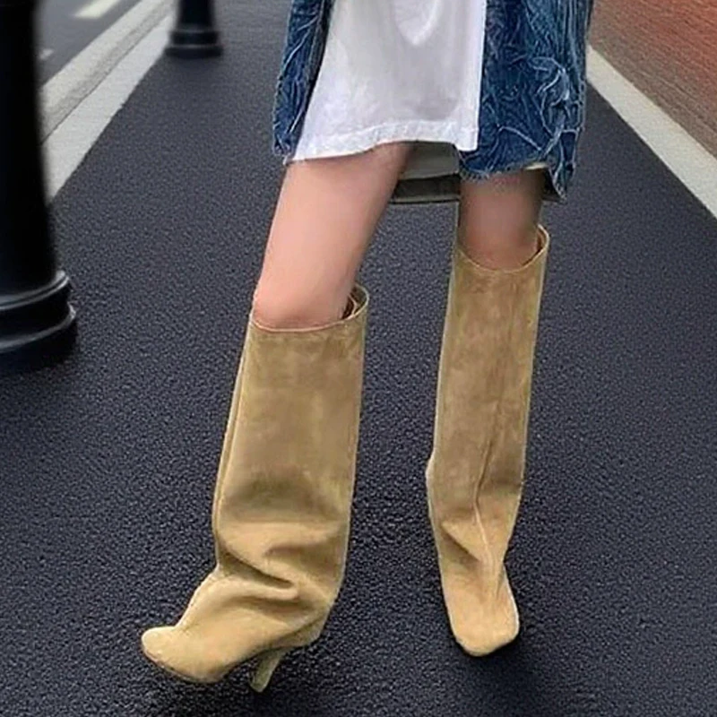 

Aneikeh уличные женские сапоги до колена в стиле панк с круглым носком, пикантная обувь на тонком каблуке, зимние женские современные длинные ботильоны