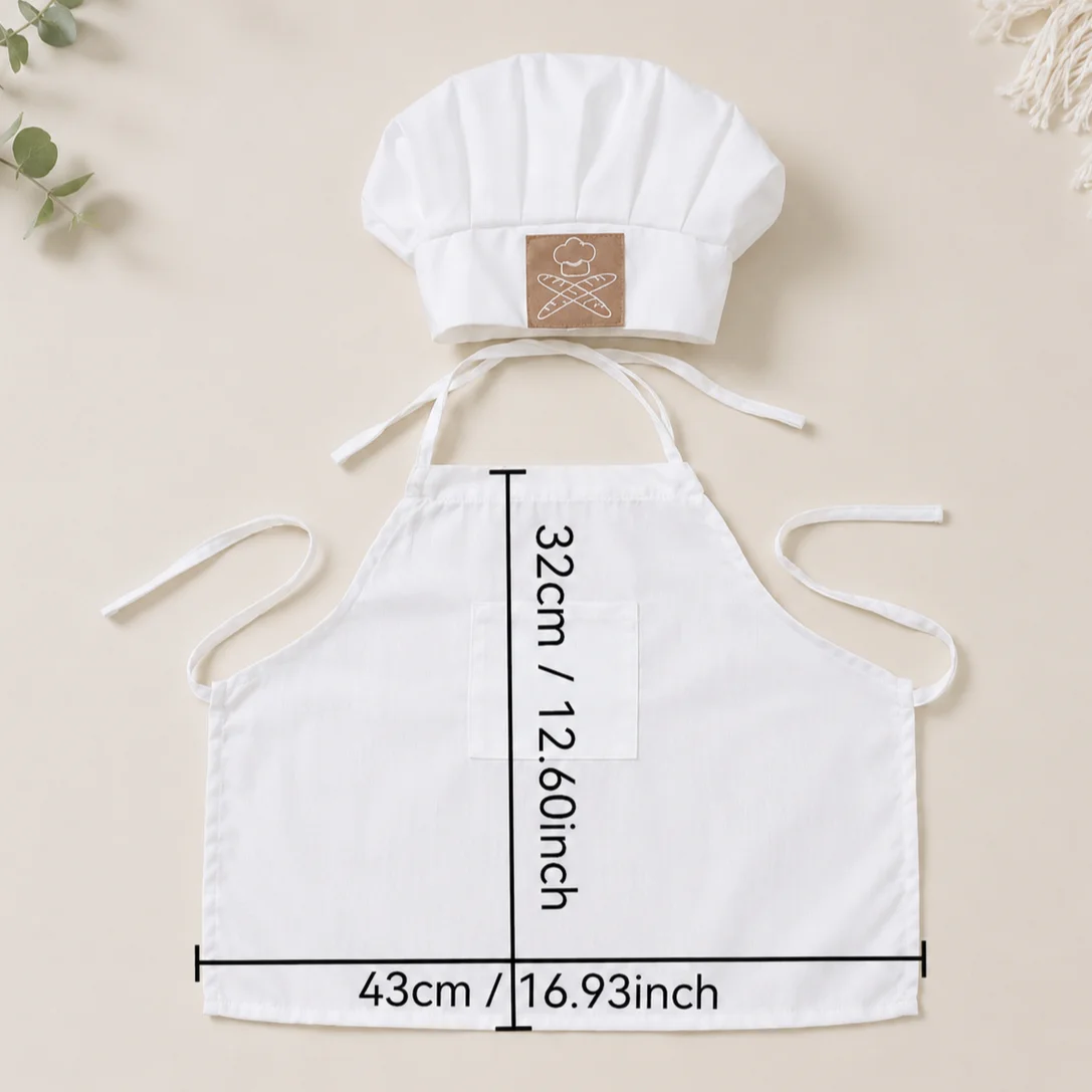 Newborn Photography Outfit Chef Costume, Baby Boy Girl Photo Props White Chef Hat Apron Set for Birth Photoshoot