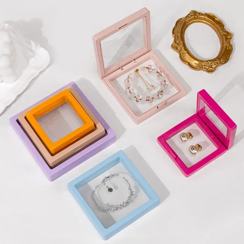 3個、透明なフローティングディスプレイボックス、プラスチックフィルムジュエリー包装ボックス、ジュエリー、ネックレス、リング、およびコレクタブル収納ボックス
