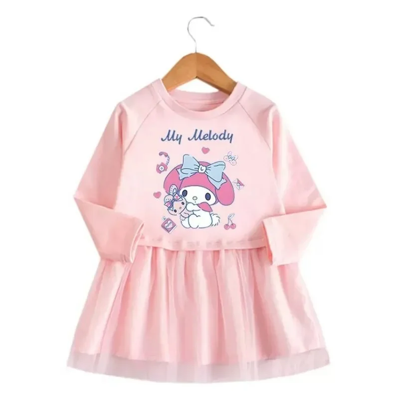 Kuromi meine Melodie Anime Kawaii Sanrio Langarm Kleid Frühling Herbst niedlichen Cartoon Baby Prinzessin Kapuze Kleidung Geschenke für Kinder