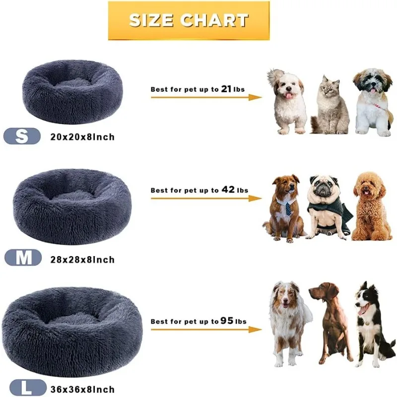 Dog Bed Calming Dog Beds for Small Medium Large Dogs - Round Donut Washable Puppy Dog Bed, Anti-Slip Faux Fur Fluffy Donut