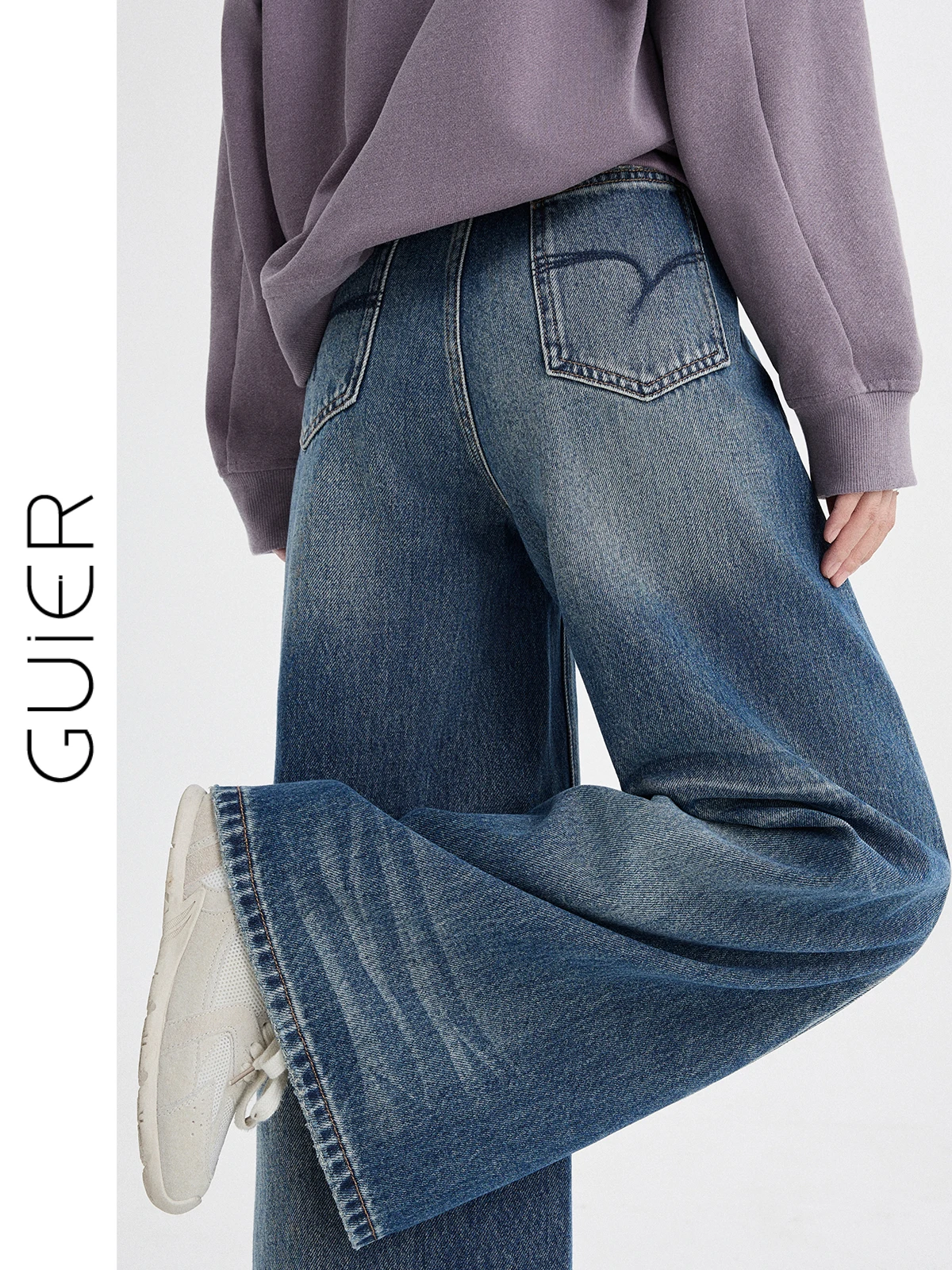 

Джинсы Guier Retro Waed: женские, с высокой талией, свободные, широкие штанины, весенний дизайн, с элементами кэжуал-стиля, повседневные брюки для женщин