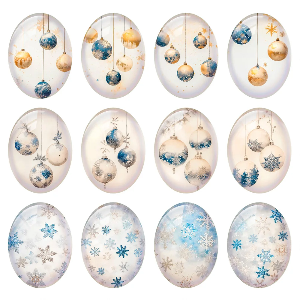 

10pcs/lot Christmas X-mas Tree Jingle Bell Snowflakes Winter Oval Photo Glass Cabochon Flatback Demo Cameo Diy Jewelry Making