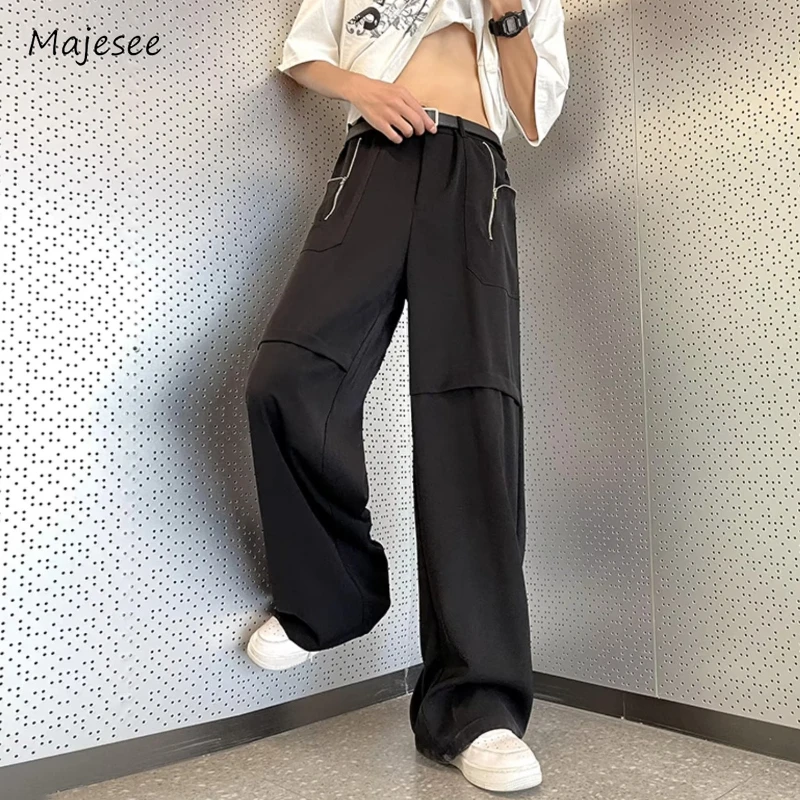 Solid Pants for Men Trendy Leisure Straight Baggy Japanese Style Classic Harajuku Streetwear Work Out Zippers Advanced Handsome