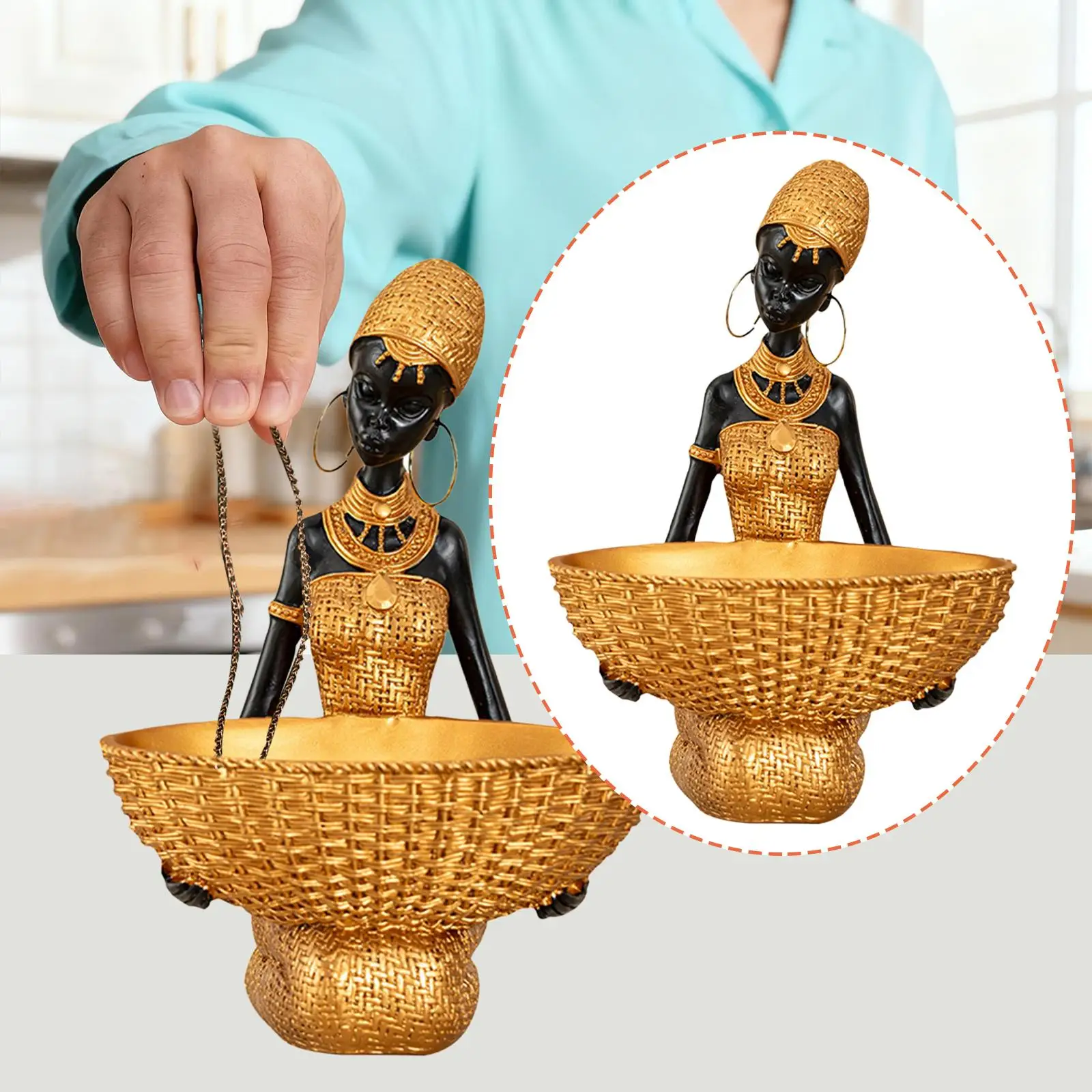 Luxury African Woman Statue Resin Tray Modern Decorative Figurine Desk Ornament for Office Entryway Shelf Bedroom Room Decor - view 3