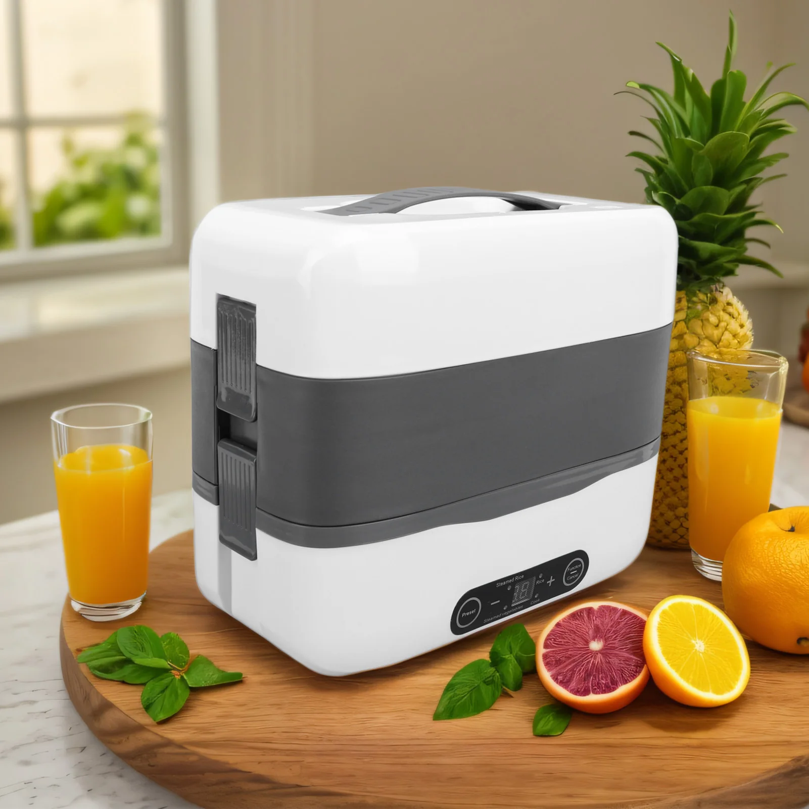 صندوق غداء كهربائي بطبقة مزدوجة سخان طعام محمول مع 4 أوعية من الفولاذ المقاوم للصدأ لتدفئة الغداء لحجز 24 ساعة