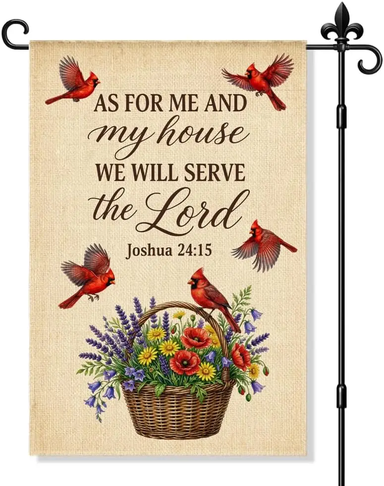 As for Me and My House Garden Flag Double Sided Yard Outdoor Decoration 12x18 Inch, Christian Cardinal Floral Basket Outdoor llp
