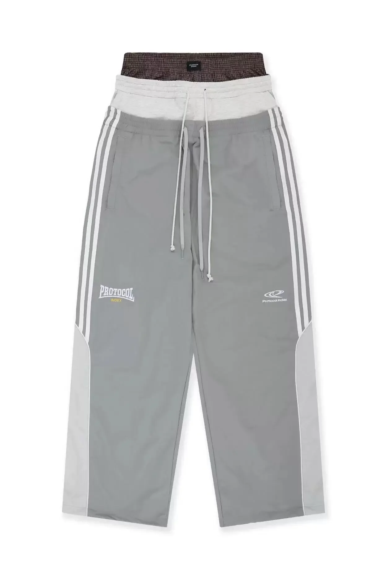 Protocol index three-waist stitched striped nylon sports slacks