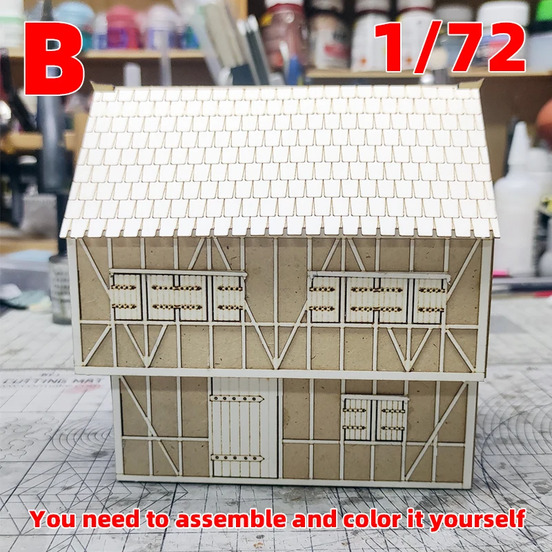 Architektonisches Modell zum Zusammenbauen, Sandtisch, Europa, ländliches Haus, Gebäude, Villa, Bungalow, Diorama, Maßstabsmodellbausatz 1/72 – Detail 3