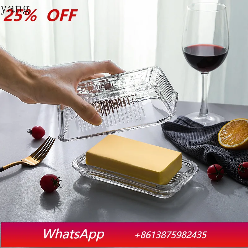 

LMM simple glass butter dish, household multi-functional transparent cake cheese box