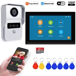 TUYA 1080P 7 Inch 7 Color Touch Screen Wireless Wifi Video Doorbell Smart APP Home Intercom Kit for RFID Access Control System