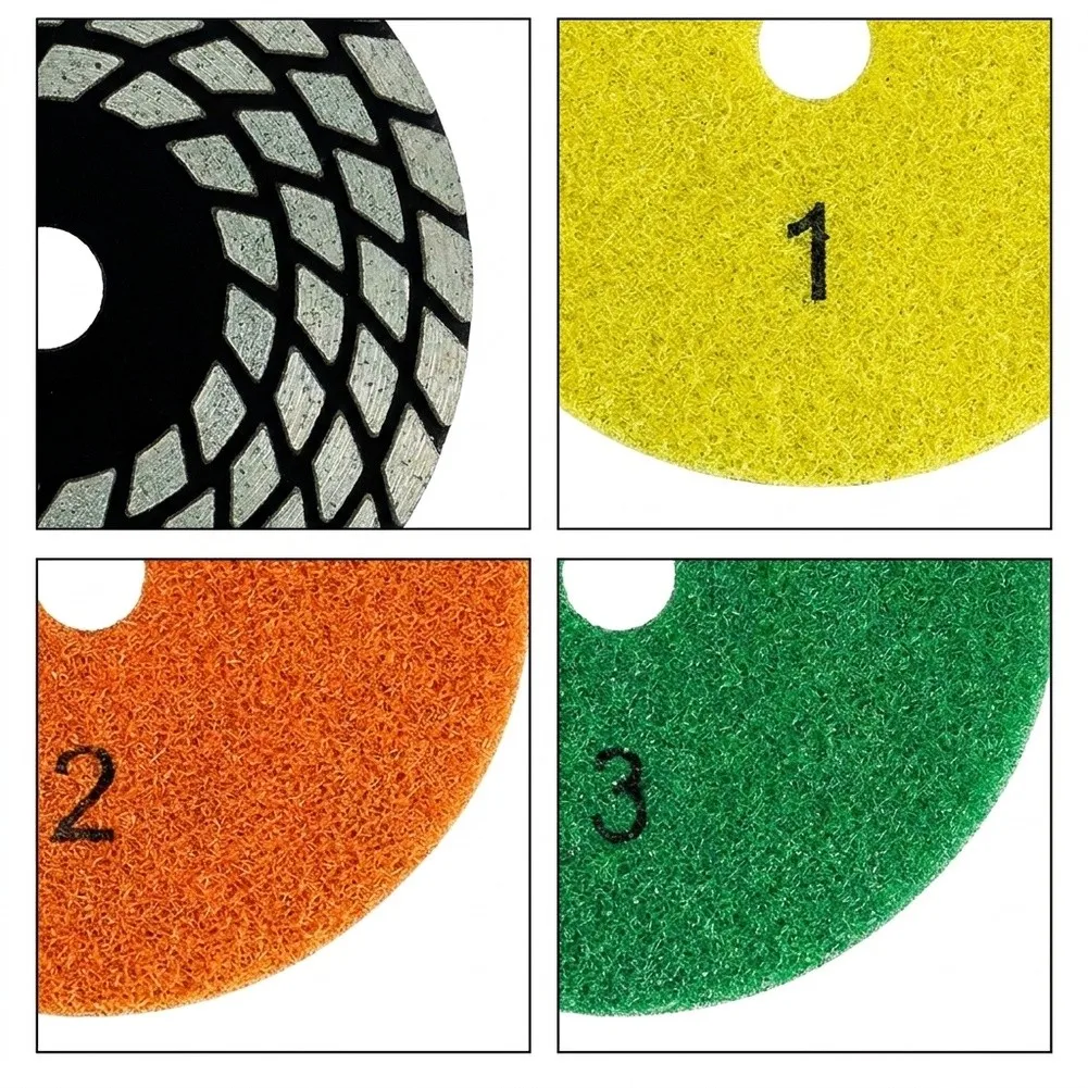 4 Inch 100mm Wet Dry Polishing Pads for Granite Marble Quartz Stone with Flexible Emery for Efficient Multi Step Polishing