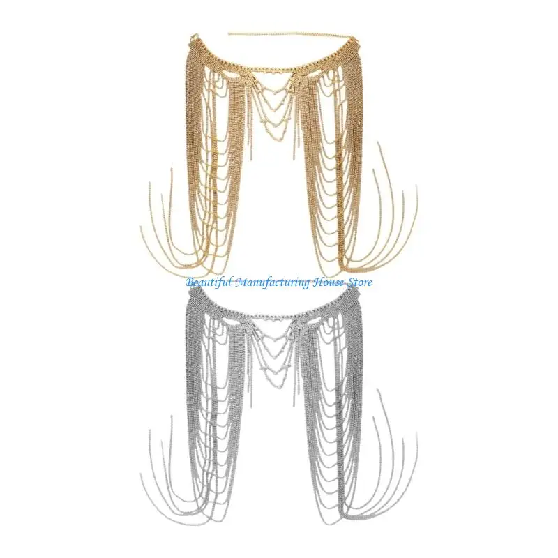 E56A Dazzling Rhinestones Layered Body Chain Secure Fastening For Active Occasions
