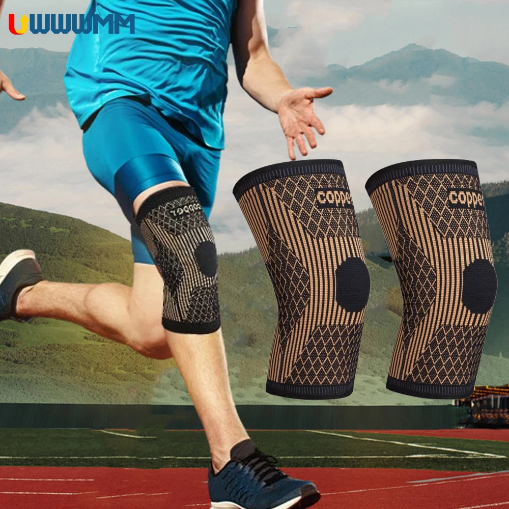 1Pcs Copper Knee Brace Compression Women Men Sports Knee Support Pain Relief Arthritis Copper Knee Sleeve Running Basketball