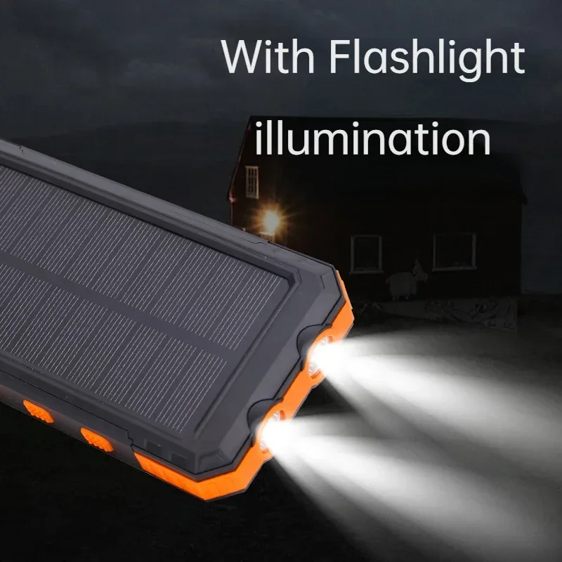 2025 Popular Solar Power Bank 50000mAh Battery Charger Cases Waterproof Dual Headlights for iPhone Samsung Huawei Xiaomi Type-C