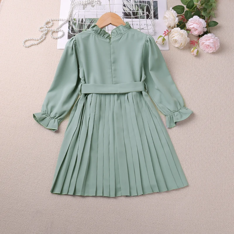 New Spring and Autumn Long Sleeves Small Fresh Dress Playful Flare Sleeves Solid Dopamine Girl Princess Dress