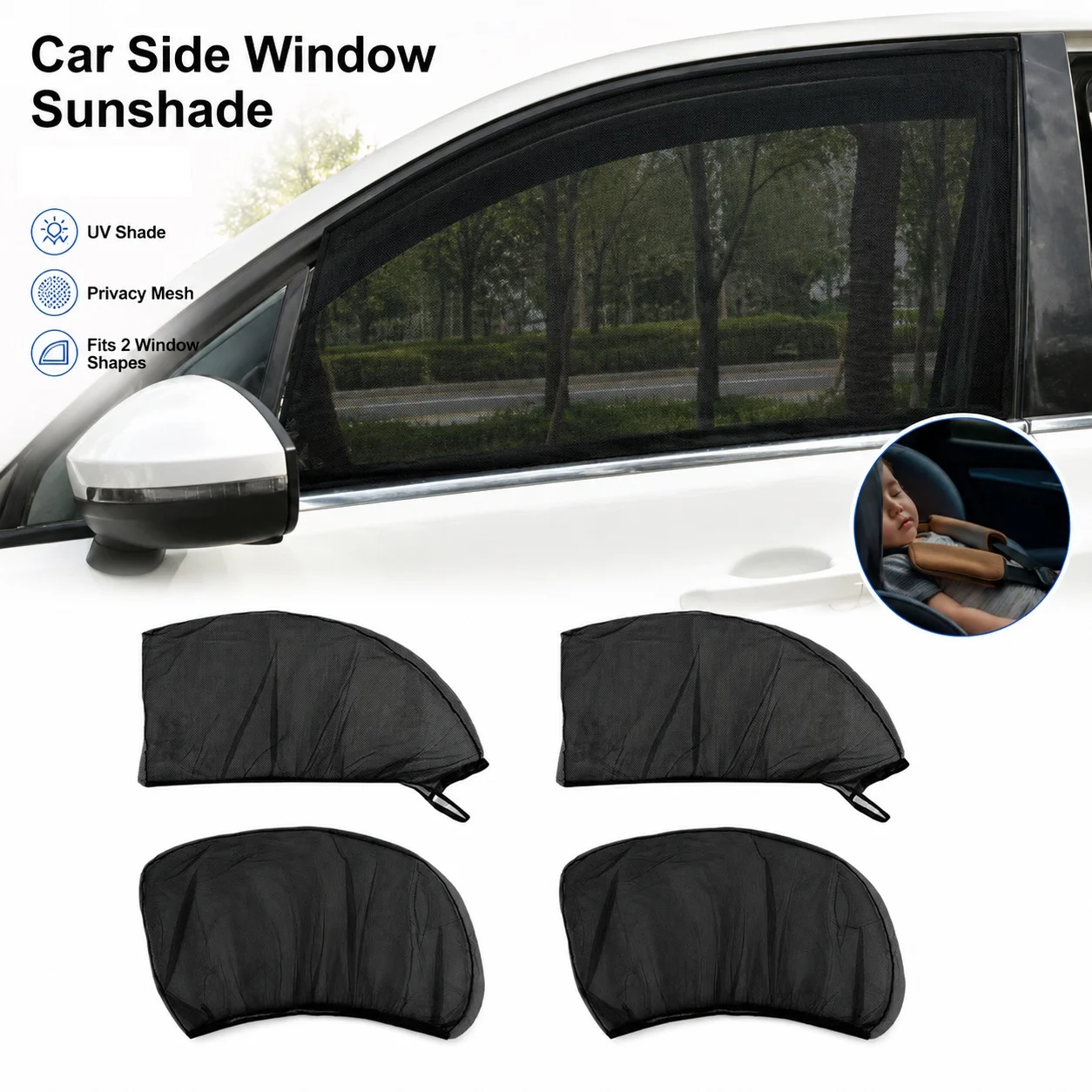 Car Side Window Sun Shade Mesh Breathable High Density Mosquito Net for Window Roll Up Down Privacy Protection Foldable