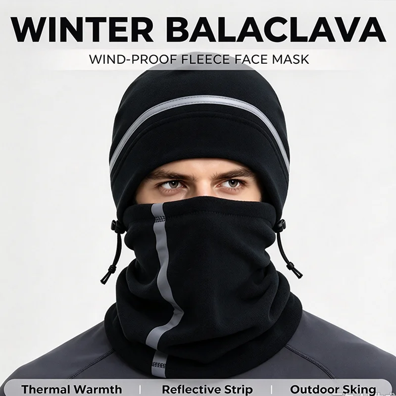 Reflective Polar Fleece Neck Warmer Adjustable Winter Neck Cover Multifunctional Skiing Cycling Neckerchief Warm Outdoor Cap