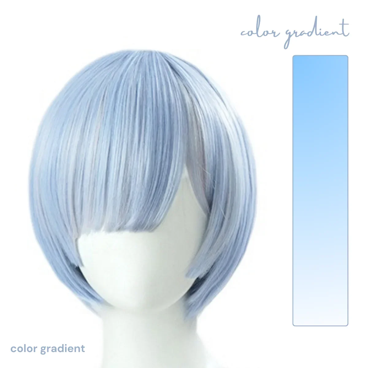 2026 Light Blue Gradient Short Bob Wig, Side Bangs Synthetic Hair for Rem Cosplay and Maid Costume Looks - view 3