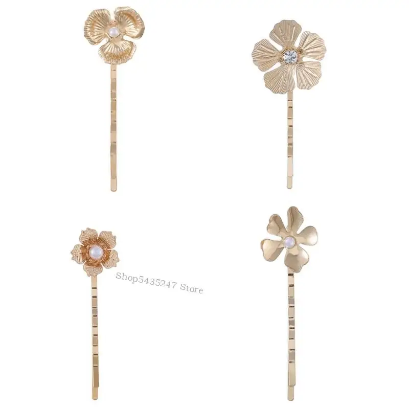 

6Pcs Flower Design Hair Accessory Clip With Pearls Rhinestones For Women Girls H7EF