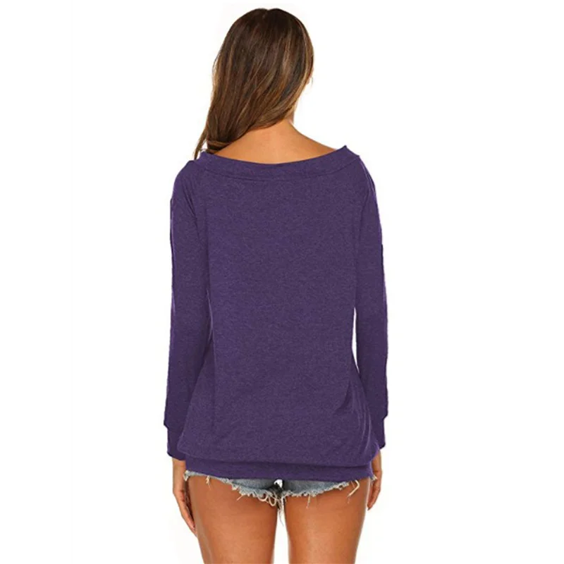 AOAO-여성용 긴 소매 보트 넥 오프 숄더 블라우스 탑