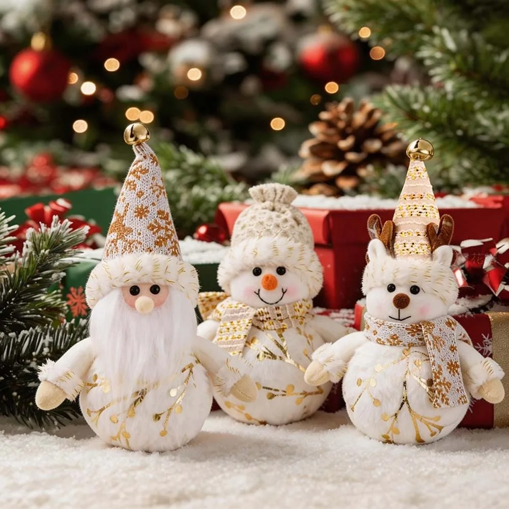 Fabric-stuffed Glowing Christmas Plush Warm-lit Button Cells Battery-powered Light Up Santa Festive Soft-texture