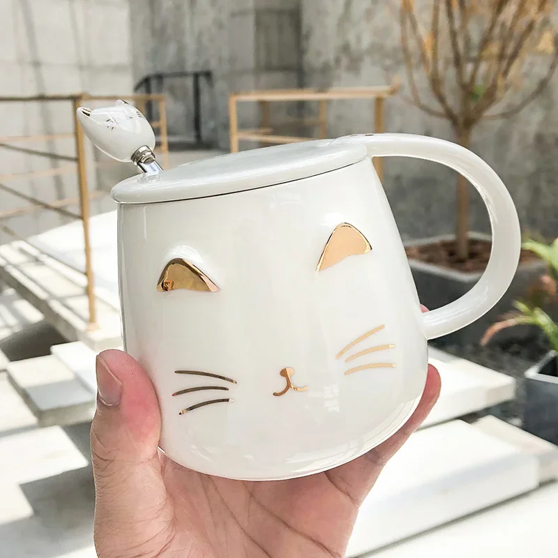 Ceramic Mugs Hand drawn golden cartoon cat coffe mug creative Drinkware Coffee Tea Cups Novelty Gifts milk cup