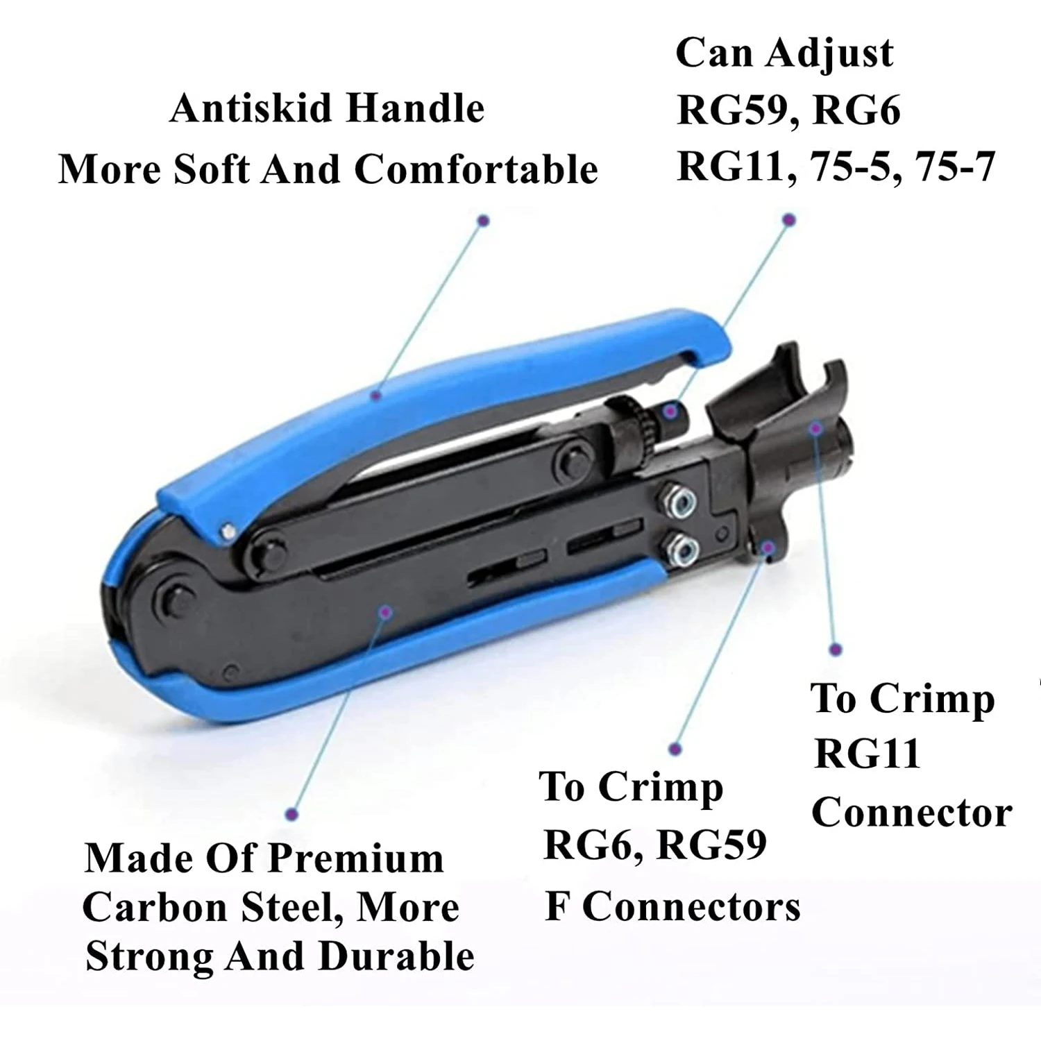 Wire Crimping Tool Kit Coax Cable Crimper Kit for rg6 rg59 rg11 75-5 75-7 Coaxial Cable Stripper with 20pcs RG6 Connectors