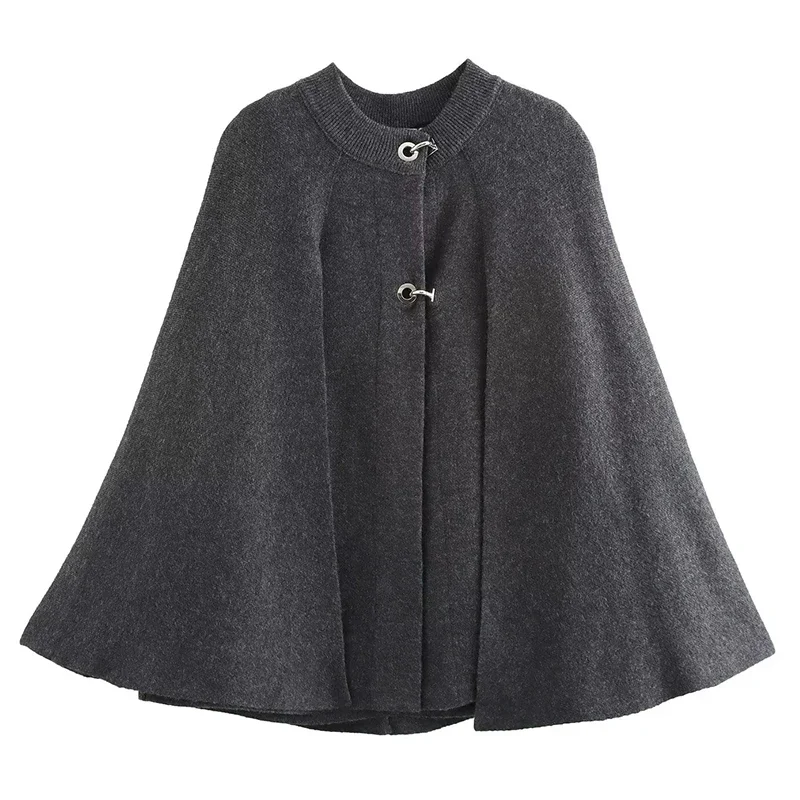 

2025 New Women Grey Knitted Cape Jacket Lady Winter Cloak Coat Camping Vocation Portable Warm Clothing Loose Tops Streetwear