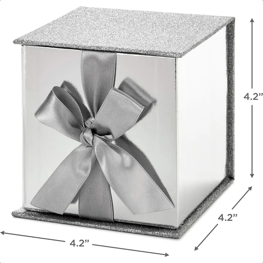 Confezione regalo piccola con fiocco e riempimento di carta triturata Seg Signature Confezione regalo da 4 pollici con glitter per matrimoni, lauree, scarpe da sposa
