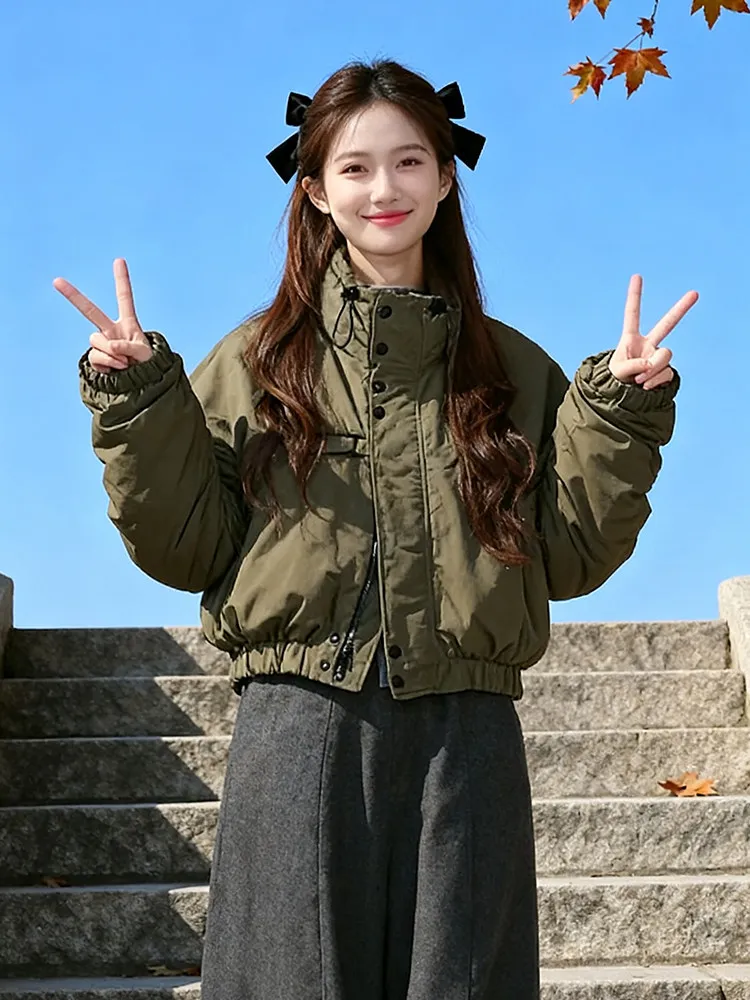 

Thiened American Sle Casual Cotton Jaet Women's Winter ort Outerwear Sli Versatile Super Beautiful Cotton Clothes