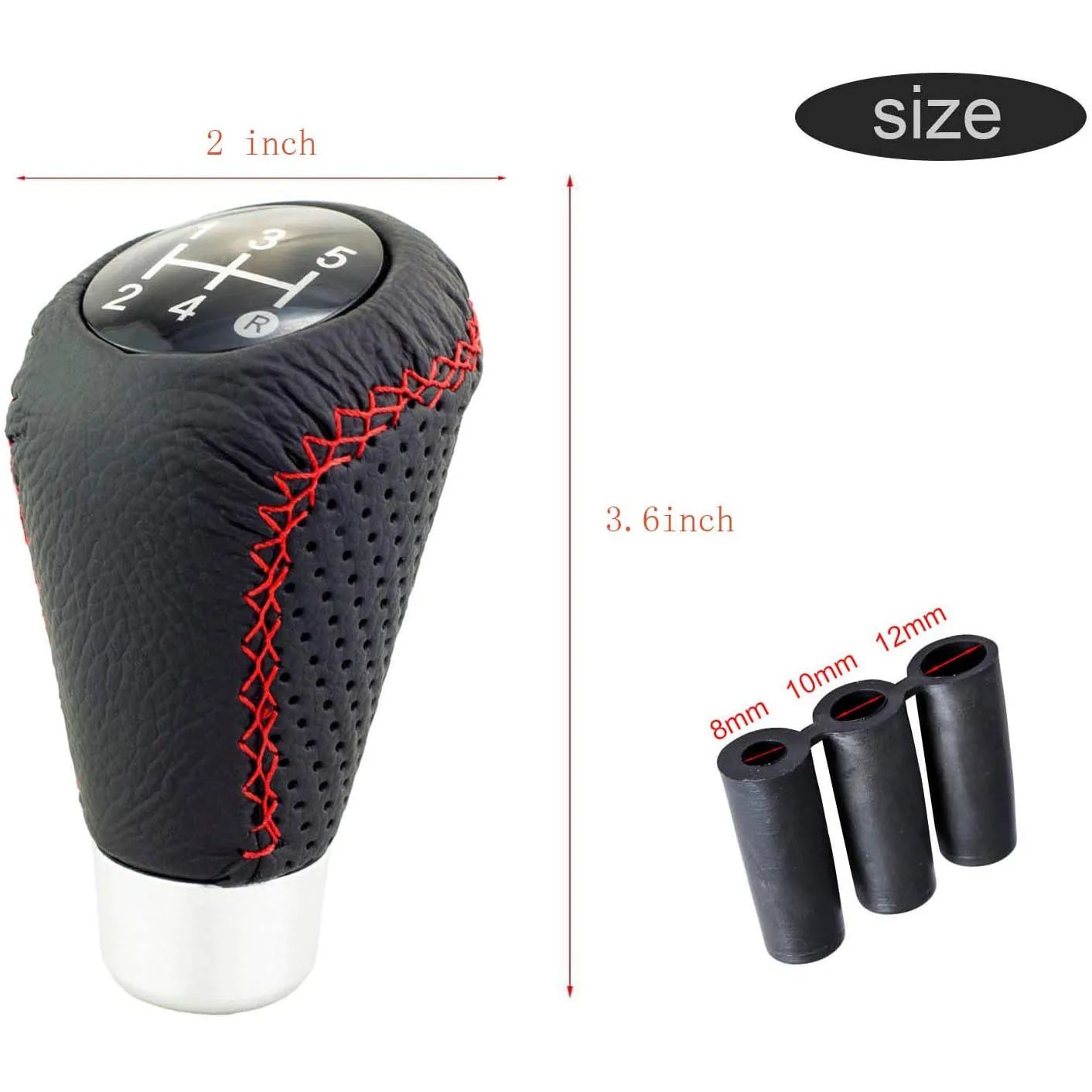 Gear Knob Shift Heads 5 Speed Leather Car Stick Shifter Knobs Universal for Most Manual Vehicles Black & Red Line