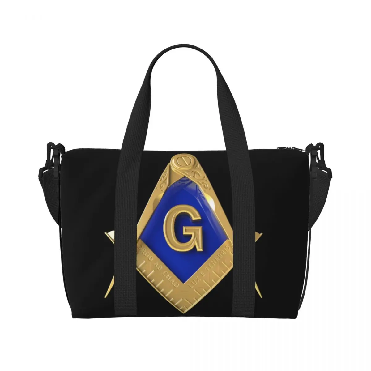 Custom Gold Square Compass Masonic F-Freemasons Tote Bag Women Large Capacity F-Freemasons Mason Gym Beach Shoulder Travel Bag