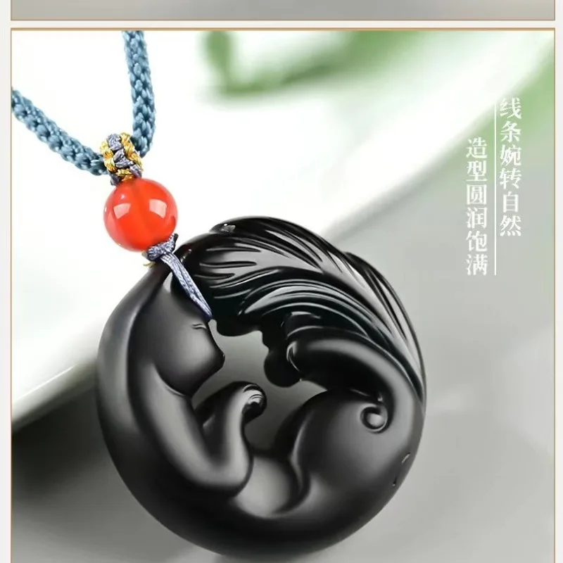 

Natural Hetian Black Jade Fox Pendant Necklace for Women Dark Green Jade Sweater Chain Gifts
