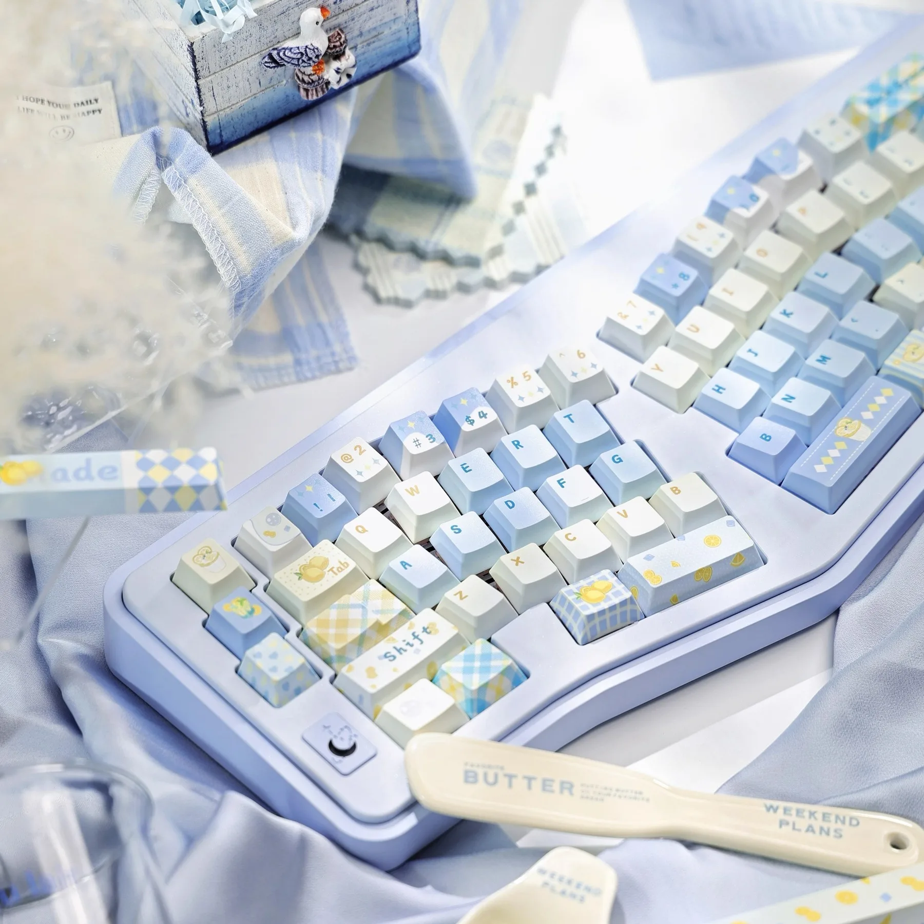 

Sea Salt Lemon Keycap Set Cherry FOA Profile Fresh Blue Mechanical Keyboard Caps 145 Keys PBT Thermal Sublimation Custom Keycaps