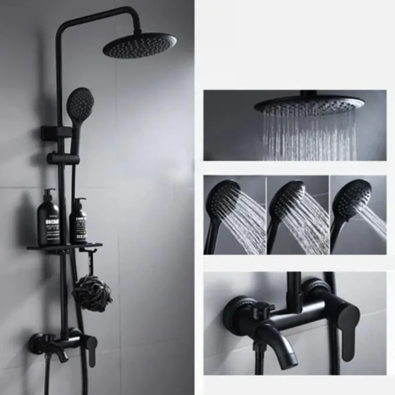 All copper pressurized black thermostatic shower panel mixing valve shower nozzle