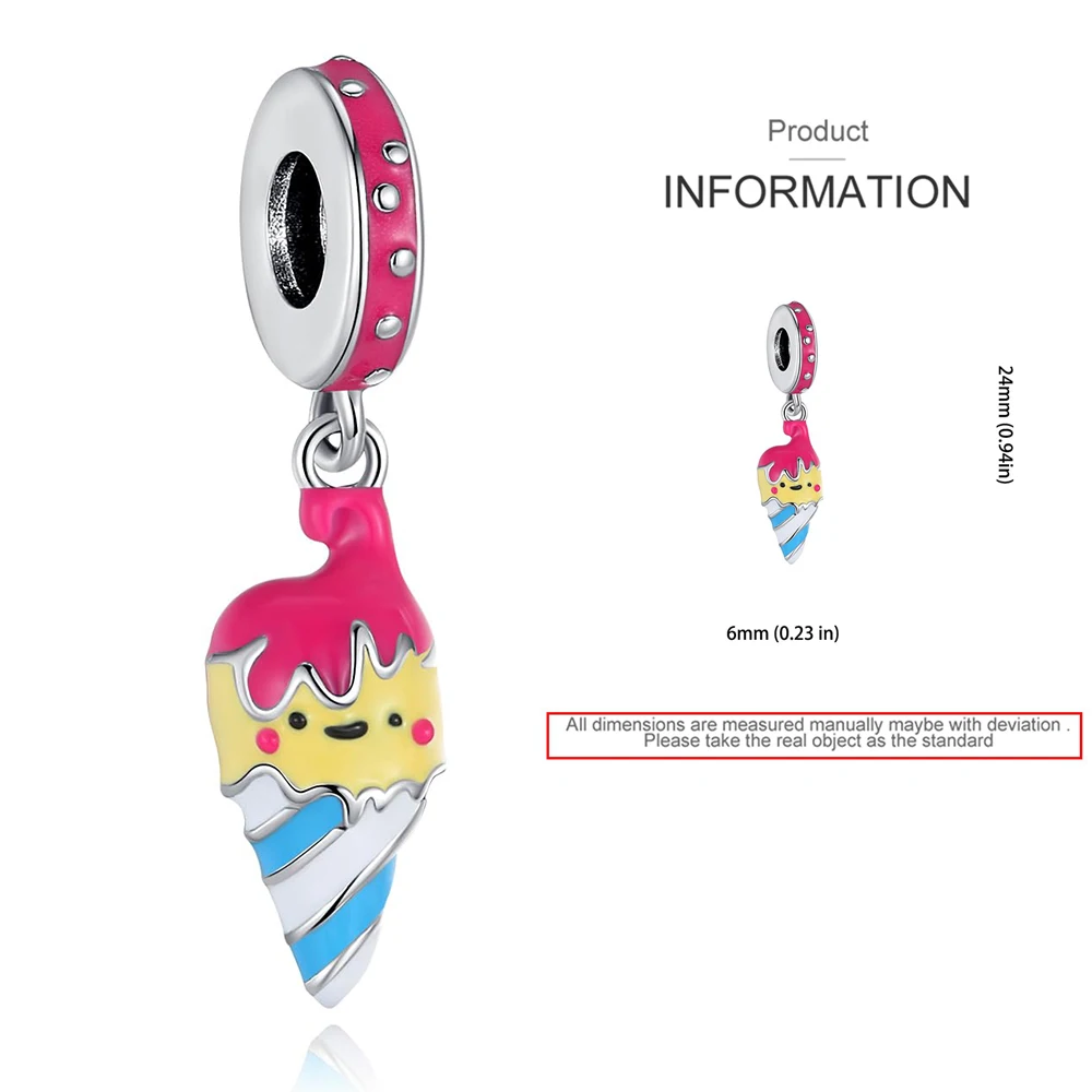 

Мультяшный стиль, стерлинговое серебро 925, красочный кулон с мороженым, подходит для браслета «сделай сам», ожерелья, детский подарок, ювелирные изделия