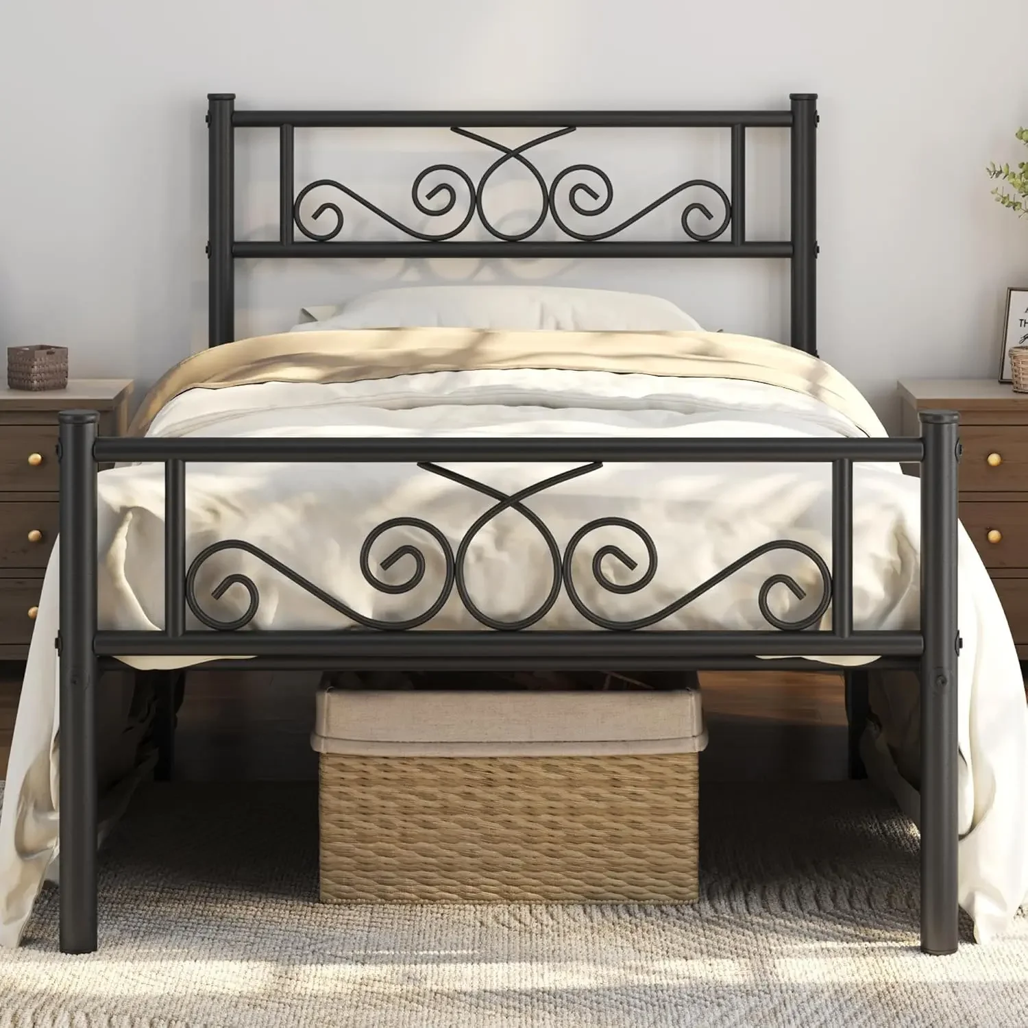 Twin Bed Frames Metal Platform Bed with Headboard and No Box Spring Needed Easy Assembly,Ground Clearance: 1