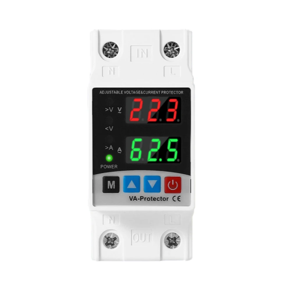 40A/63A 230V Din Rail Dual Display Breaker Adjustable Over Voltage Current and Under Voltage Protective Device Protector Relay